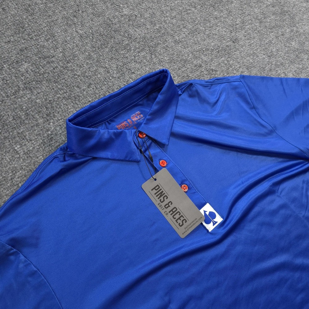 Pins & Aces Polo Shirt Mens XL Blue USA Flag Print Performance Golf Stretch NEW